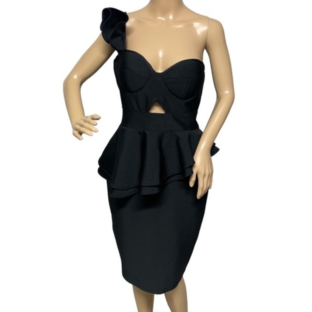 Bella Barnett Black L One Shoulder Ruffle Party Dress NWT